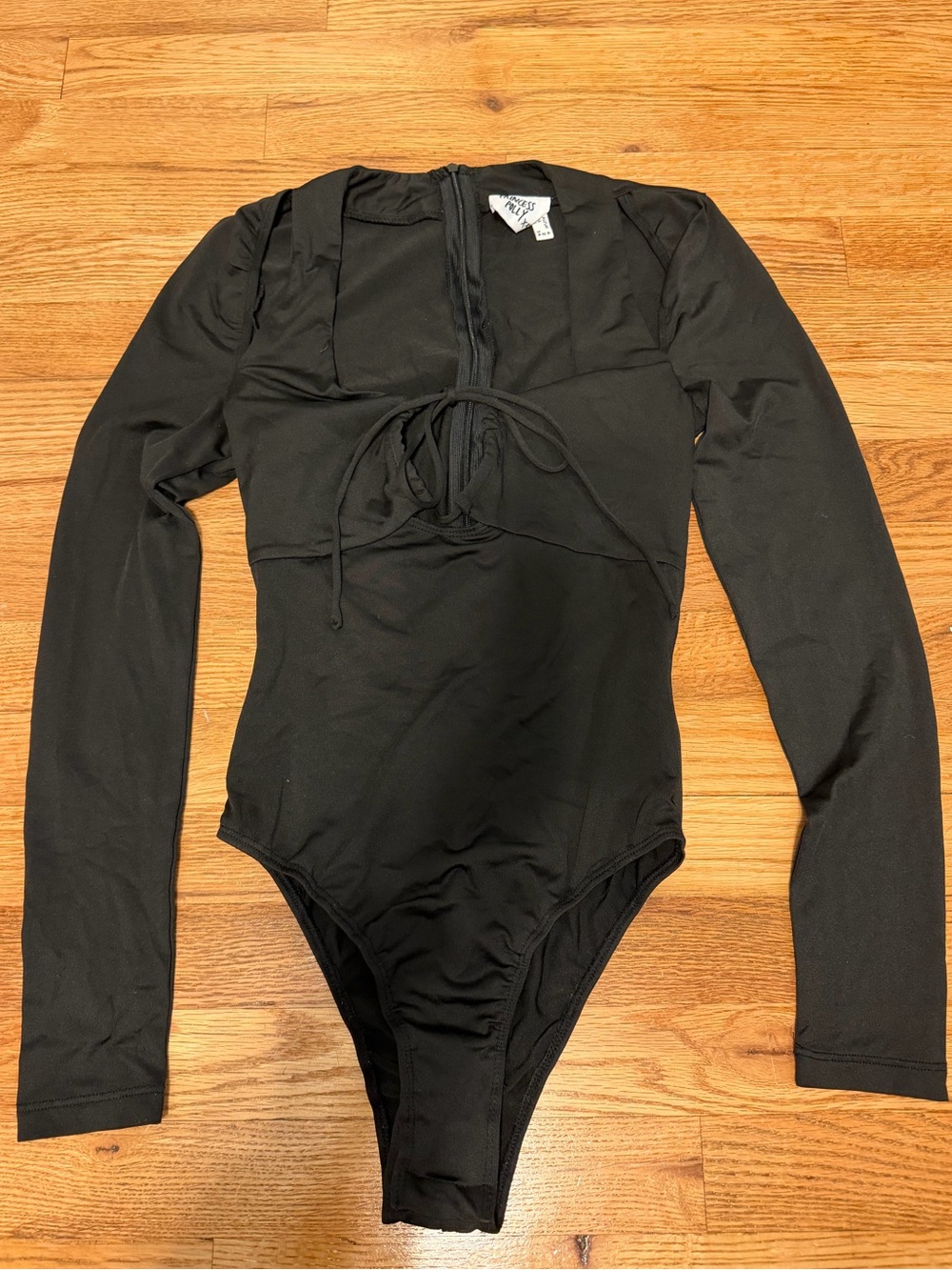 Princess Polly Black Long-Sleeve One-Piece Bodysuit